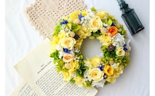 春夏フラワーリース⭐︎プリザーブドフラワー W62⭐︎母の日⭐︎　花　インテリア プリザーブドフラワー リース イエロー／HANARA ビタミンカラー 華 花