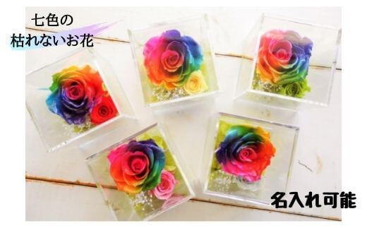 メッセージ刻印 プリザーブドフラワー レインボーローズ クリア