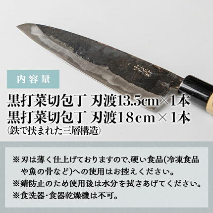 職人の手打ち包丁】2本(黒打 刃渡13.5cm 刃渡18cm)_MJ-3315 / 宮崎県都