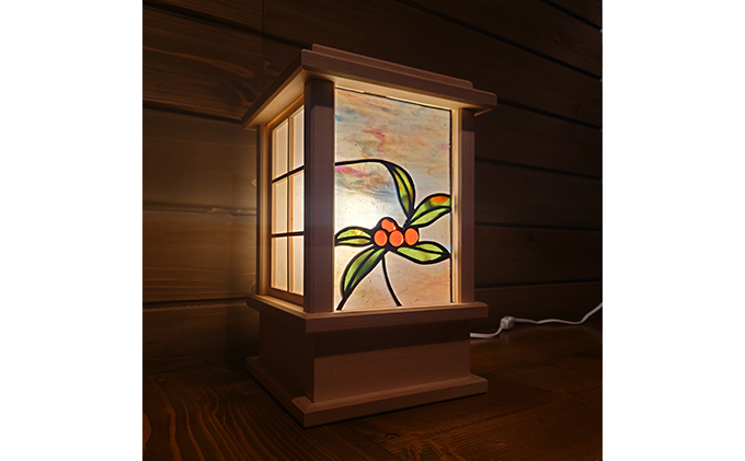 行燈（あんどん） 【職人手造り・青森ヒバ使用・ステンドグラス