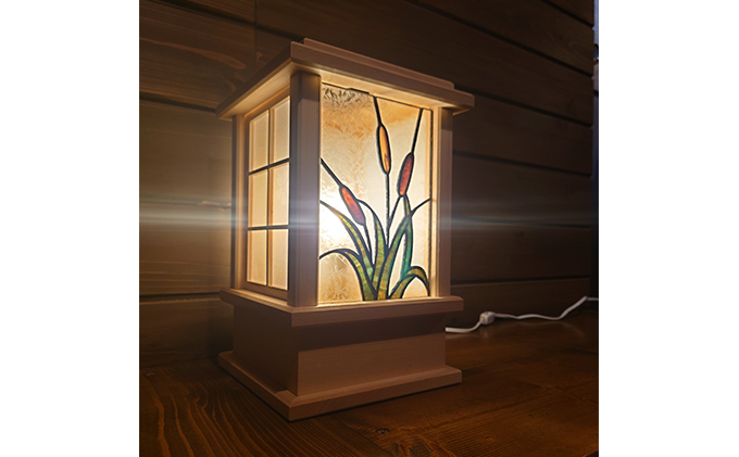 行燈（あんどん） 【職人手造り・青森ヒバ使用・ステンドグラス