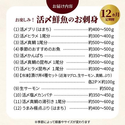 宮崎県延岡市のふるさと納税 【お楽しみ定期便】延岡産活〆鮮魚の豪華お刺身（12ヶ月定期便） N019-YYG0191