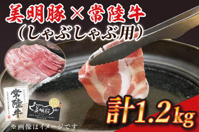 茨城県行方市のふるさと納税 J-3 美明豚×常陸牛（しゃぶしゃぶ用）1.2kg