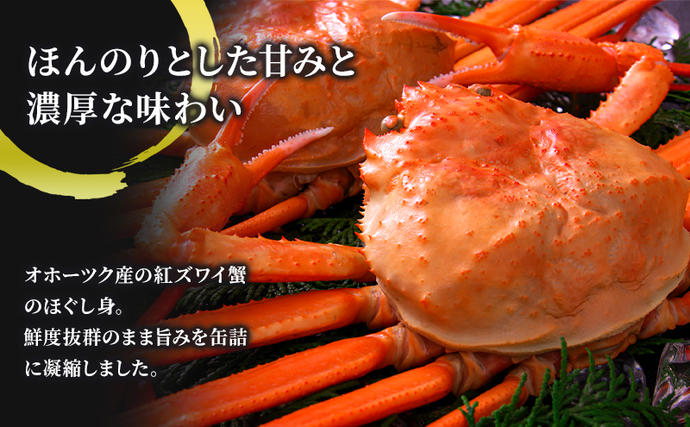 北海道枝幸町のふるさと納税 北海道産 紅ずわいほぐしみ水煮 缶詰45g×9缶［海洋食品］【 ずわい ズワイ ベニズワイ 紅ズワイ 紅ずわい ずわいガニ缶 缶詰 むき身 惣菜 かに缶詰 かに缶 カニ缶 ずわい蟹 ズワイガニ 加工食品 魚貝類 北海道 オホーツク 枝幸 】