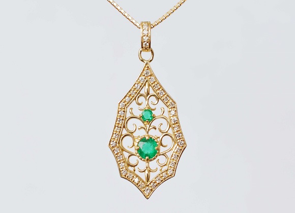 K18 エメラルド/ダイヤモンドネックレス
