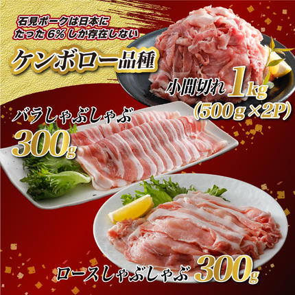 島根県邑南町のふるさと納税 豚肉　石見ポーク しゃぶしゃぶセット1.6kg（ロースしゃぶしゃぶ用300g×1バラしゃぶしゃぶ用300g×1小間切れ500g×2）