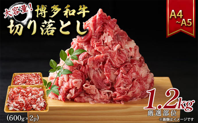 ふるさと納税・博多和牛・大容量・切り落とし・1.2kg（600g×2p）1200g・牛肉・お肉・国産・黒毛和牛・やわらかい・肉汁・濃厚・旨み・小分け・化粧箱・夕飯・すき焼き・しゃぶしゃぶ・炒め物・焼肉