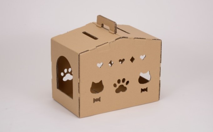 ダンボール ねこハウス ペット用品 猫の顔 肉球の形 覗き窓 かわいい