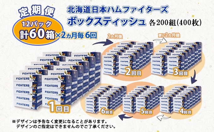 北海道倶知安町のふるさと納税  2ヵ月毎 全6回 北海道日本ハムファイターズ ボックスティッシュ 200組 60箱 日本製 まとめ買い リサイクル 紙 防災 常備品 消耗品 生活必需品 大容量 備蓄 ティッシュ ペーパー 日ハム ファイターズ 倶知安町 雑貨 日用品 リサイクルペーパー