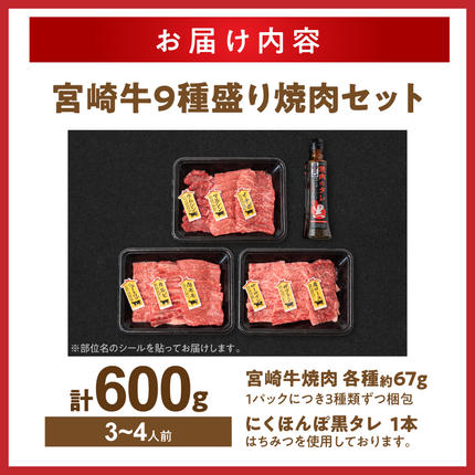 宮崎県都城市のふるさと納税 【数量限定】宮崎牛9種盛り焼肉セット_22-3101【肉 牛肉 人気 おすすめ 焼き肉 焼肉 BBQ】