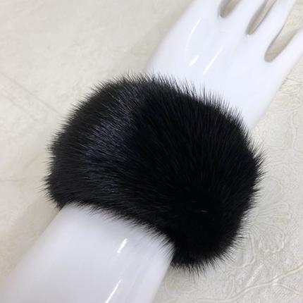 ファーカフス アームウォーマー ブラックミンク ナチュラル／西本毛皮