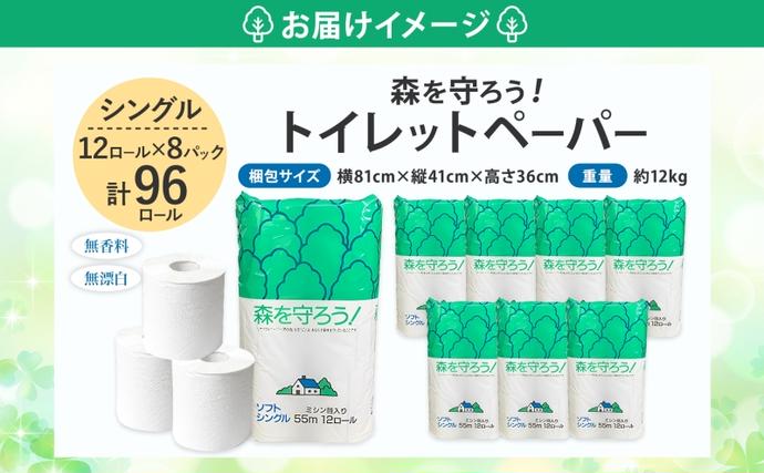 岐阜県美濃市のふるさと納税 トイレットペーパー 森を守ろう シングル 55m 12ロール×8袋 計96ロール 日用品 消耗品