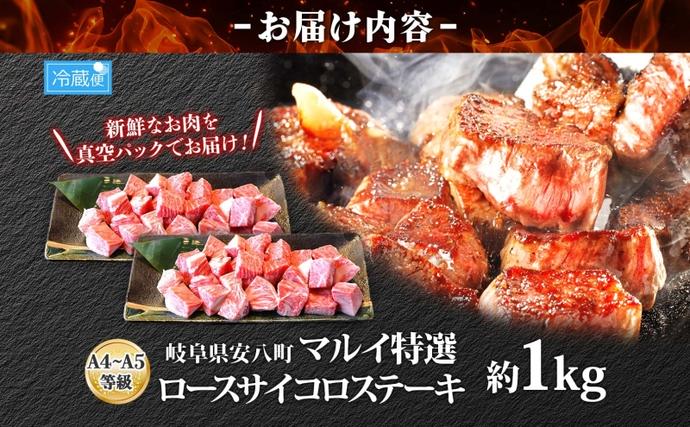 岐阜県安八町のふるさと納税 焼肉マルイ 飛騨牛 ロースサイコロステーキ 約1kg 焼肉 肉 牛 牛肉 お肉 国産 和牛 国産牛 焼肉マルイ サイコロ サイコロ肉 一口サイズ BBQ フライパン調理 冷蔵 真空パック お取り寄せ 送料無料 岐阜県 安八町