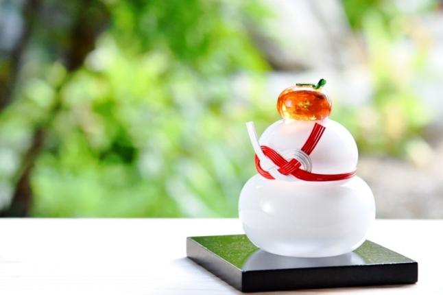 ガラス細工 かがみ餅〈ガラス プレゼント お正月 鏡もち かがみ餅 手