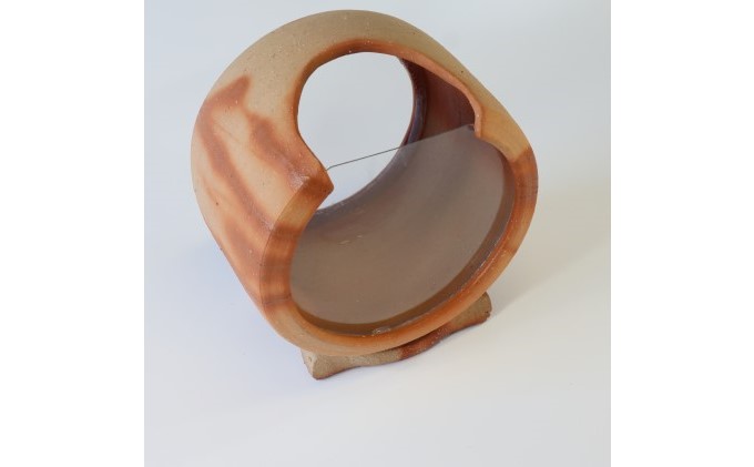 岡山県玉野市のふるさと納税 【東児の花窯】備前焼　めだか鉢　ベージュ　緋襷（ひだすき） 民芸品 工芸品 インテリア