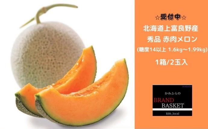 北海道上富良野町のふるさと納税 【令和7年産】メロン 1.6kg～1.99kg 2玉 北海道 上富良野産 最上等級 秀品 赤肉メロン  糖度14度以上 糖度14 セット めろん 果物 フルーツ デザート くだもの 旬の果物 旬のフルーツ 北海道 富良野 上富良野町