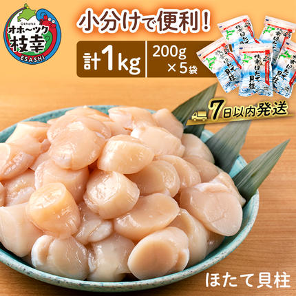 小分けで便利！枝幸ほたて 冷凍貝柱200g