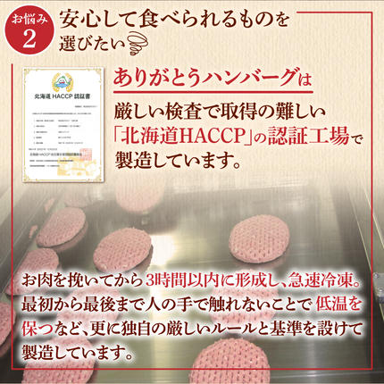 北海道石狩市のふるさと納税 【冷凍したまま焼ける・北海道産牛100％】北海道産ビーフハンバーグ(ありがとう)(90g×6)