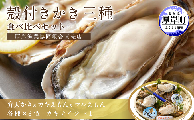 北海道厚岸町のふるさと納税 北海道厚岸産【殻かき三種】食べ比べ セット 魚貝類 生牡蠣 送料無料 新鮮 濃厚 大粒