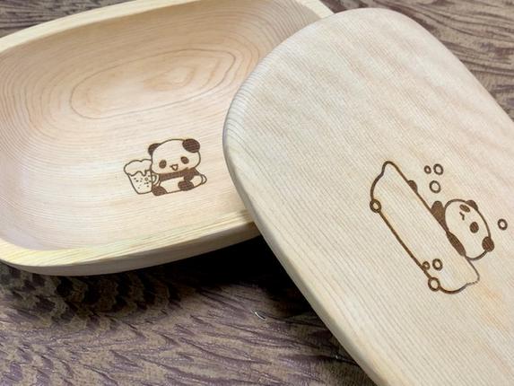 木曽檜 バスタブ型 弁当箱 【 パンダ 】 ランチ タブ ／ 津田瑞苑