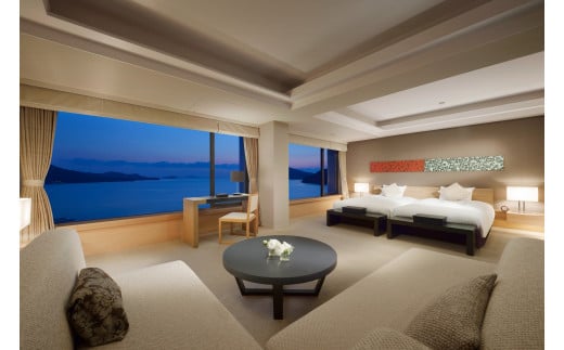 三重県鳥羽市のふるさと納税 Q-36鳥羽国際ホテル オーシャンビュー・スイート 1泊夕朝食付 ペア宿泊券（夕食：［伊勢海老・鮑付］フレンチまたは和食）