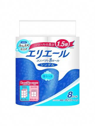 静岡県富士宮市のふるさと納税 0016-10-09 エリエール トイレットティシュー コンパクトシングル 8ロール×8パック 64ロール　1.5倍巻 82.5m トイレットペーパー シングル パルプ100％ 香りつき 日用品 消耗品 備蓄