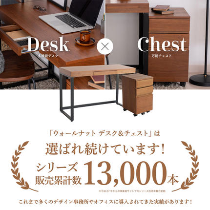 ウォールナットデスクセット 引き出し付き チェスト付き 家具 机 市場