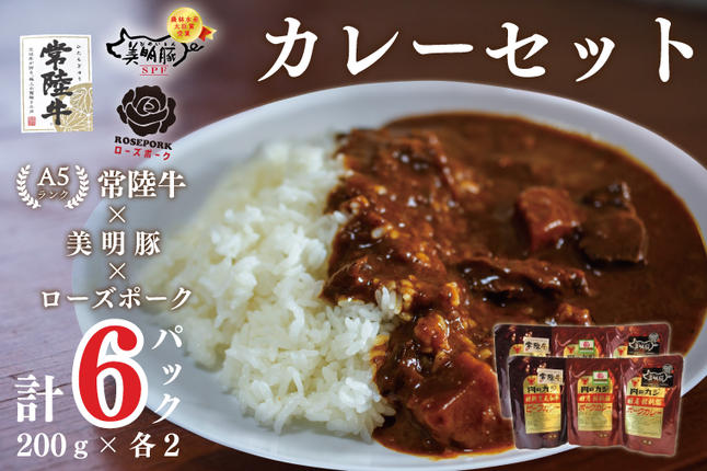 茨城県行方市のふるさと納税 DT-52【常陸牛A5ランク】カレー２袋＋【美明豚】カレー２袋＋【ローズポーク】カレー２袋