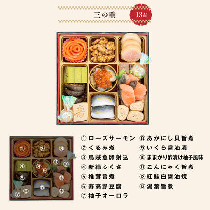 愛知県小牧市のふるさと納税 千賀屋謹製 2027年 迎春おせち料理「祝華千」和風三段重 3人前 冷蔵 おせち料理 年内配送 お節 冷蔵おせち 人気[035S03]　［料亭おせち 冷蔵おせち チルドおせち 年内配送おせち 三段重おせち 数量限定おせち 新春おせち 千賀屋謹製おせち おせち料理 高級おせち 老舗おせち］