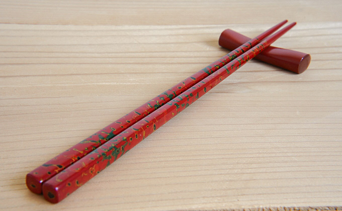 津軽塗 箸（中）1膳・唐塗 赤上 工芸品 お箸 手作り 伝統技術 / 青森県