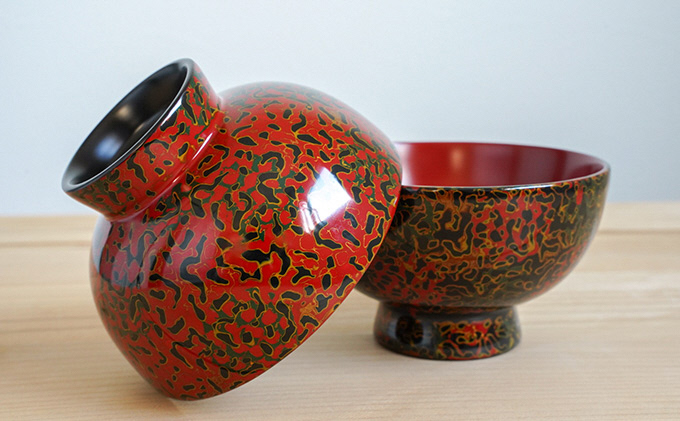 津軽塗 夫婦汁椀セット・唐塗 黒口呂上・赤上 食器 工芸品 伝統技術