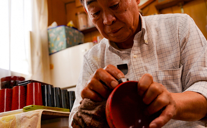 津軽塗 夫婦汁椀セット・唐塗 黒口呂上・赤上 食器 工芸品 伝統技術