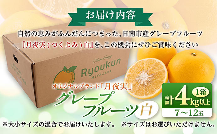 宮崎県日南市のふるさと納税 ★テレビで紹介された★ 先行予約 グレープフルーツ 月夜実 白 つくよみ 計4kg以上 希少 完熟 果物 くだもの 柑橘 オリジナル ブランド 国産 食品 おすすめ デザート スイーツ おやつ おすそ分け お取り寄せ グルメ 産地直送 宮崎県 日南市 送料無料_BBV5-24