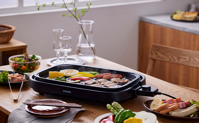 ホットプレート 大型 2枚プレート IHA-A20-B ブラック 網焼き風 焼肉