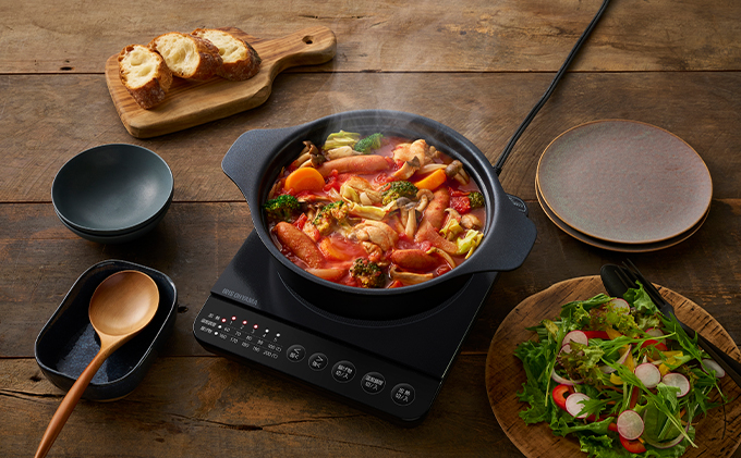 宮城県大河原町のふるさと納税 IHクッキングヒーター 鍋セット IHKP-T39220-B ブラック 卓上 1000W コンロ IHコンロ コンパクト 火力 鍋 加熱 揚げ物 アイリスオーヤマ 調理家電 キッチン家電