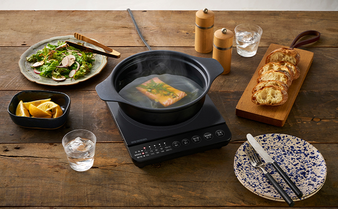 宮城県大河原町のふるさと納税 IHクッキングヒーター 鍋セット IHKP-T39220-B ブラック 卓上 1000W コンロ IHコンロ コンパクト 火力 鍋 加熱 揚げ物 アイリスオーヤマ 調理家電 キッチン家電