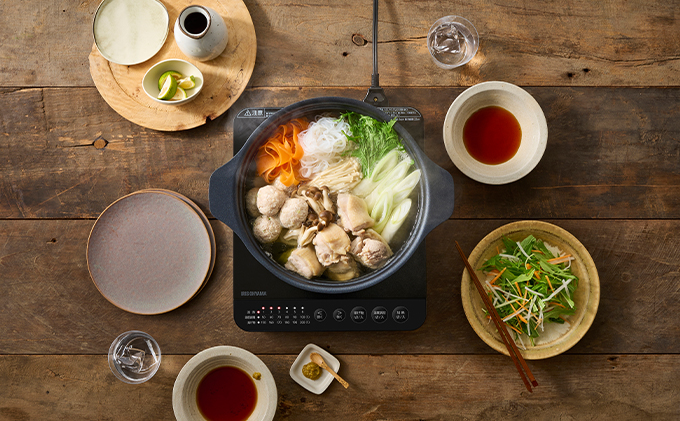 宮城県大河原町のふるさと納税 IHクッキングヒーター 鍋セット IHKP-T39124-B ブラック 卓上 1400W コンロ IHコンロ コンパクト 火力 鍋 加熱 揚げ物 アイリスオーヤマ 調理家電 キッチン家電