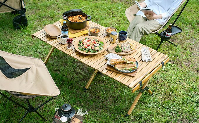 アウトドアテーブル 幅 約120cm HUGEL ウッドロールテーブル WRT-120