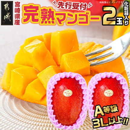 [先行受付!]宮崎県産完熟マンゴー(A等級) [3L以上×2玉]化粧箱入り≪2027年5月中旬以降順次お届け≫〔01-057-3L〕