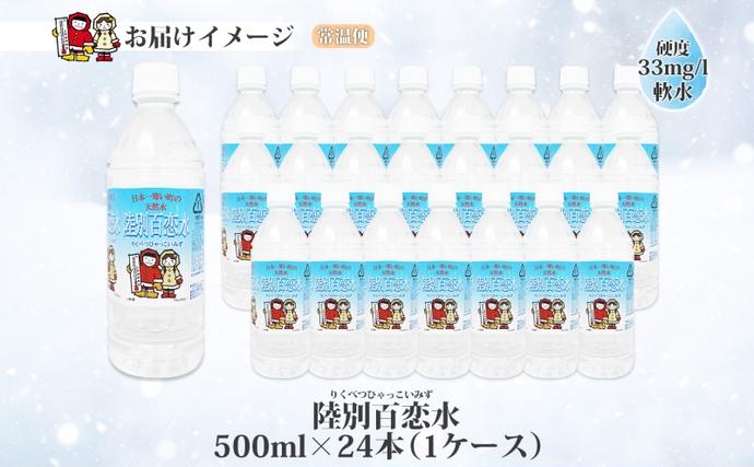 北海道陸別町のふるさと納税 天然水 陸別 百恋水 500ml 24本 硬度 33mg/L 500 リットル ナチュラル ミネラルウォーター 飲料水 軟水 湧水 湧き水 水 お水 ペットボトル PET 調理 コーヒー スープ 防災 備蓄 非常用 国産 送料無料 北海道