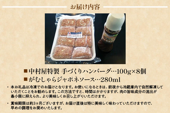 福岡県大木町のふるさと納税 中村屋特製　手づくりハンバーグ（100g×8個　ソース付）　AM001