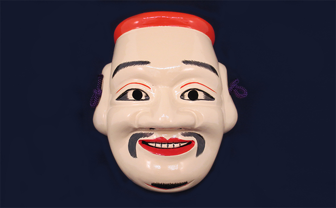 岡山県高梁市のふるさと納税 備中神楽面桐一刀彫 事代主の命 伯泉作 民芸品 工芸品