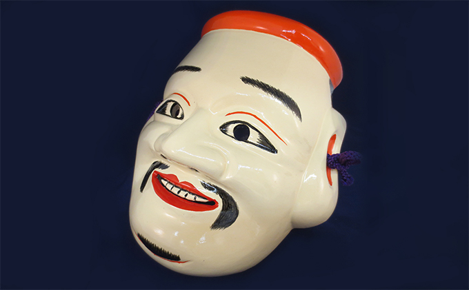 岡山県高梁市のふるさと納税 備中神楽面桐一刀彫 事代主の命 伯泉作 民芸品 工芸品