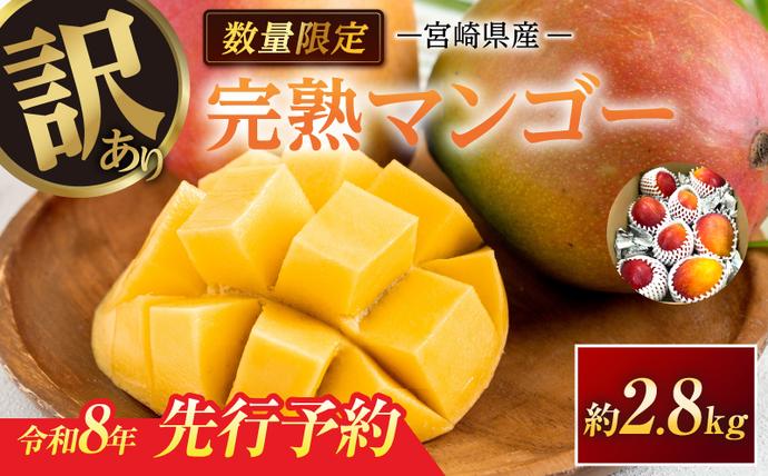 宮崎県日南市のふるさと納税 訳あり 宮崎県産 完熟マンゴー 約2.8kg 期間限定 数量限定 フルーツ 果物 くだもの 国産 食品 デザート おやつ フルーツサンド おすすめ ご褒美 贅沢 産地直送 傷 規格外 訳アリ おすそ分け 家庭用 冷蔵 宮崎県 日南市 送料無料_F77-24