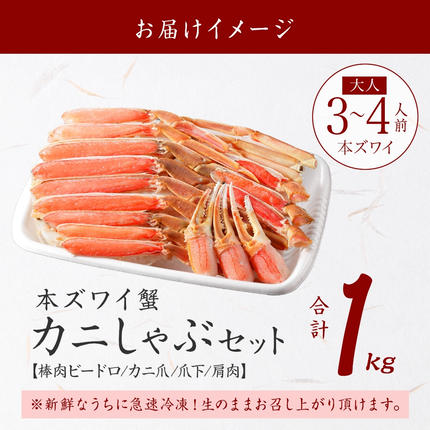 北海道弟子屈町のふるさと納税 auサイト 総合1位 ズワイ蟹しゃぶ1kgセット 生食 生食可 約3～4人前 食べ方ガイド付 カニ かに 蟹 海鮮 送料無料 期間限定 数量限定 北海道 弟子屈町 3190