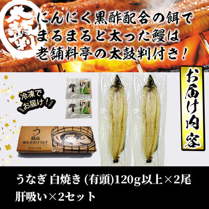 鹿児島県志布志市のふるさと納税 【数量限定】鹿児島県産！秘伝の特上スタミナうなぎ白焼き＜2尾・計240g以上＞肝吸いセット！ a4-098