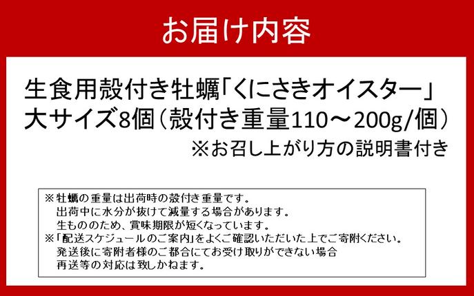 大分県国東市のふるさと納税 牡蠣 生食用 殻付き くにさきオイスター 大きいサイズ8個（殻付き重量110～200g/個） カキ oyster 生牡蠣_2360R