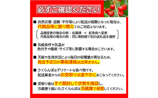 山形県南陽市のふるさと納税 【令和8年産先行予約】 さくらんぼ 「佐藤錦」 540g (180g×3パック 秀 L以上) 《令和8年6月中旬～7月中旬発送》 『フードシステムズ』 サクランボ 果物 山形県 南陽市 [1695]
