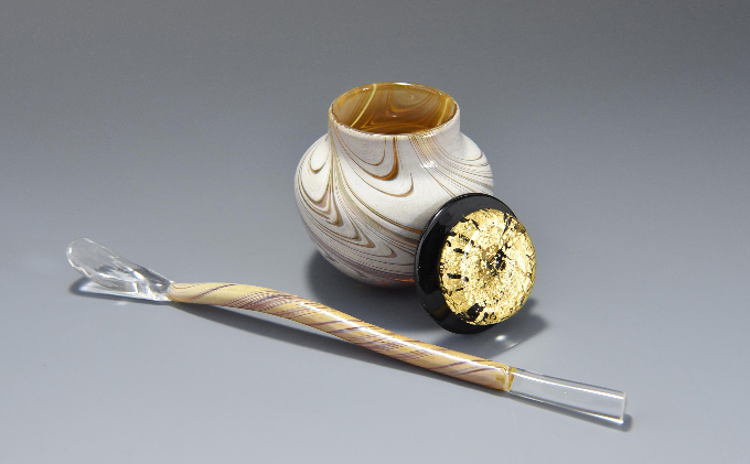 高級ガラス工芸品 棗と茶杓セット〈高級 ガラス 棗 茶杓 セット 茶道