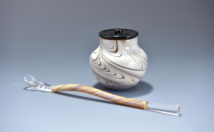 高級ガラス工芸品 棗と茶杓セット〈高級 ガラス 棗 茶杓 セット 茶道